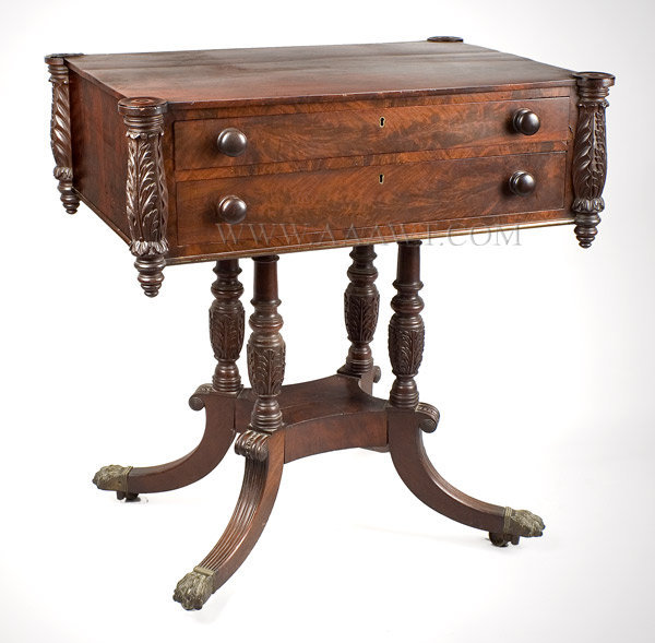 Work Table, Carved Mahogany and Mahogany Veneer
Attributed to Duncan Phyfe
New York, entire view